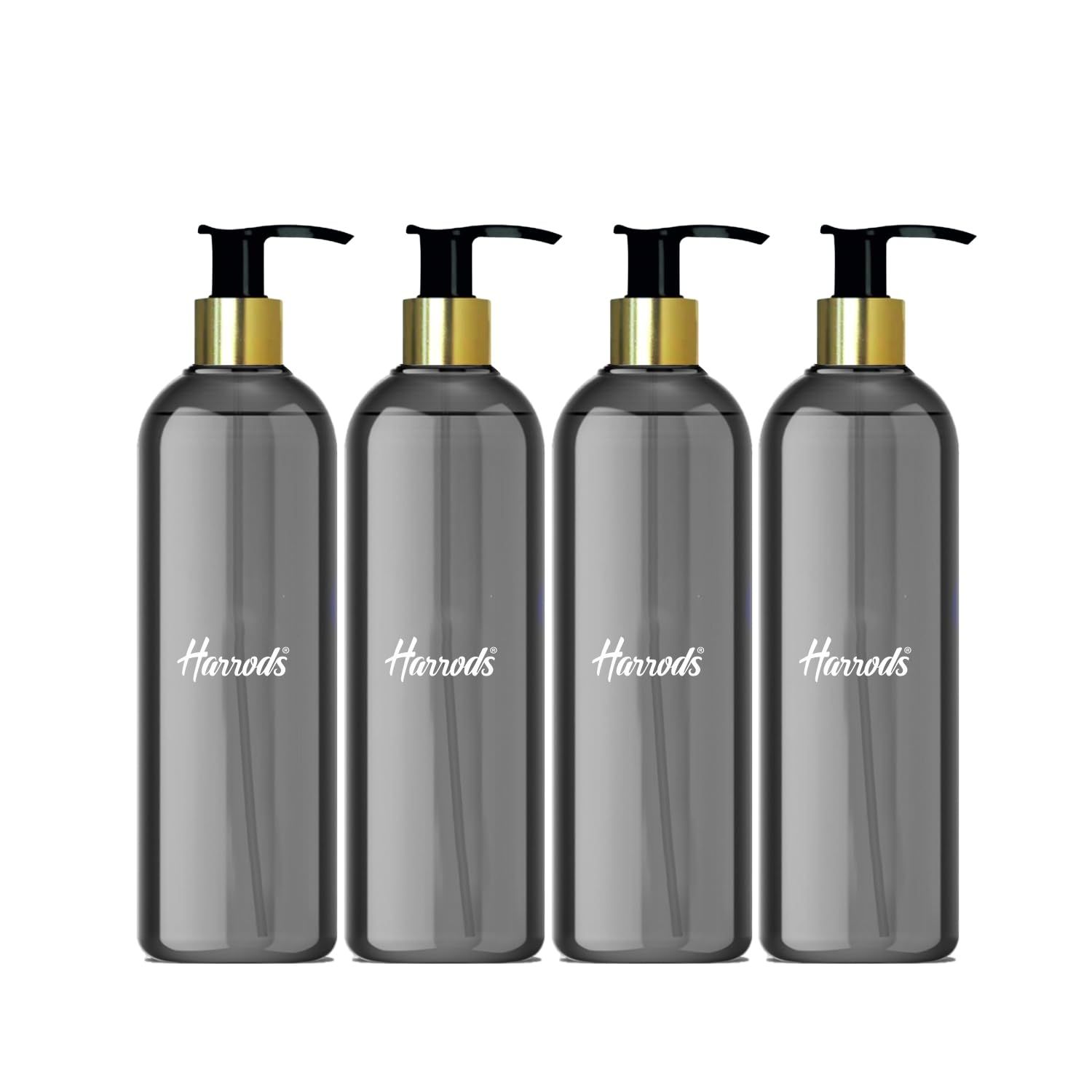 Harrods Empty Shampoo Pump Bottles Refillable Dispenser Container Liquid Soap Dispenser Pump Lotion Bottle Plastic Cylinder with Golden Pumps (Golden Pump Bottle-4pc)