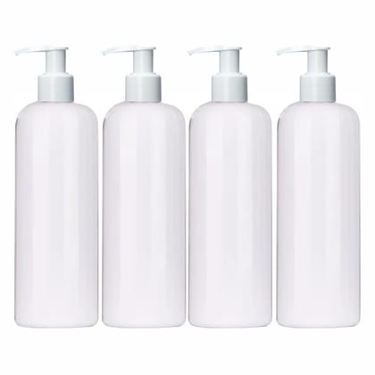 Harrods White Empty Shampoo Pump Bottles Refillable Dispenser Container Liquid Soap Dispenser Pump Lotion Bottle Plastic Cylinder with Pumps - 500ml Each Pack of 4