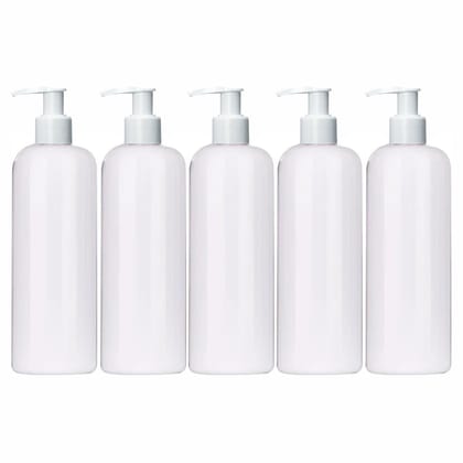 Harrods White Empty Shampoo Pump Bottles Refillable Dispenser Container Liquid Soap Dispenser Pump Lotion Bottle Plastic Cylinder with Pumps - 500ml Each Pack of 5