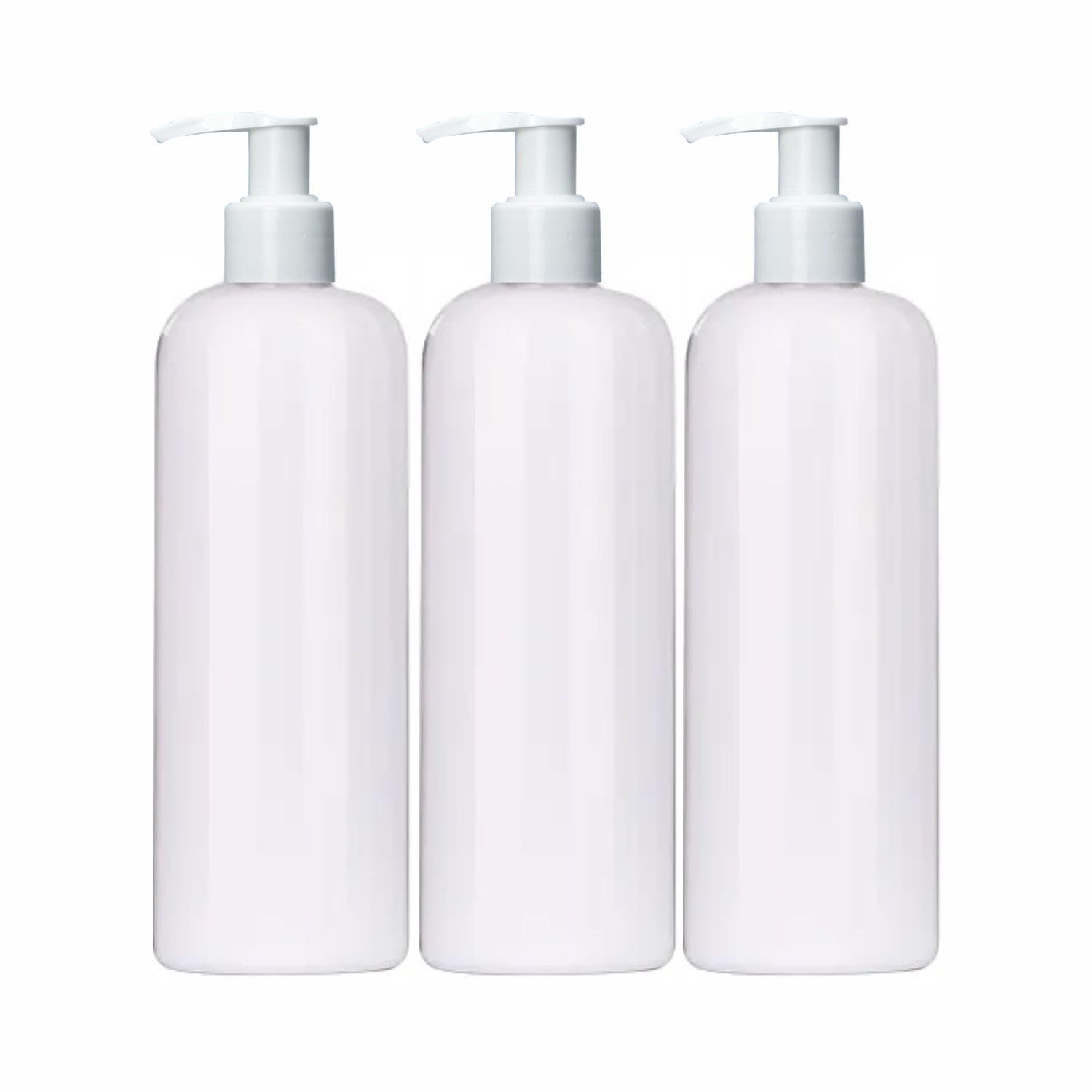 Harrods White Empty Shampoo Pump Bottles Refillable Dispenser Container Liquid Soap Dispenser Pump Lotion Bottle Plastic Cylinder with Pumps - 500ml Each Pack of 3