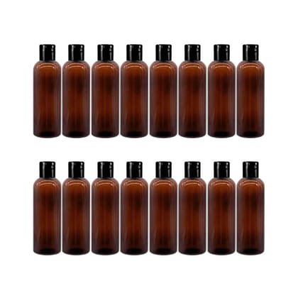 HARRODS Empty Plastic Bottle, Amber Brown Plastic Squeeze Bottles with Flip Cap, Plastic Containers For Shampoo, Lotions, Liquid Body Soap, Creams 100ml Pack of 16