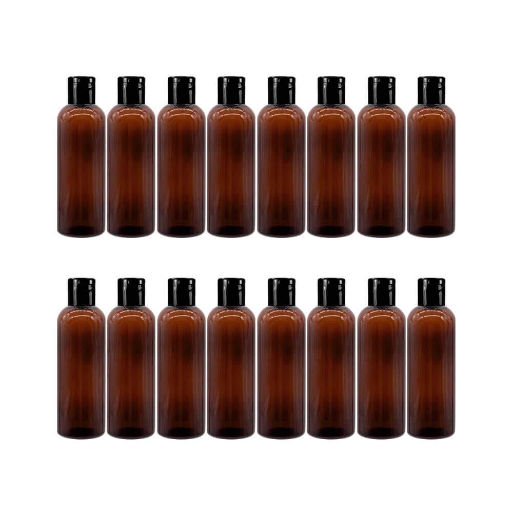 HARRODS Empty Plastic Bottle, Amber Brown Plastic Squeeze Bottles with Flip Cap, Plastic Containers For Shampoo, Lotions, Liquid Body Soap, Creams 100ml Pack of 16