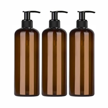 Harrods Empty Amber Shampoo Pump Bottles Refillable Dispenser Container Liquid Soap Dispenser Pump Lotion Bottle Plastic Cylinder with Pumps - 500ml Each Pack of 3