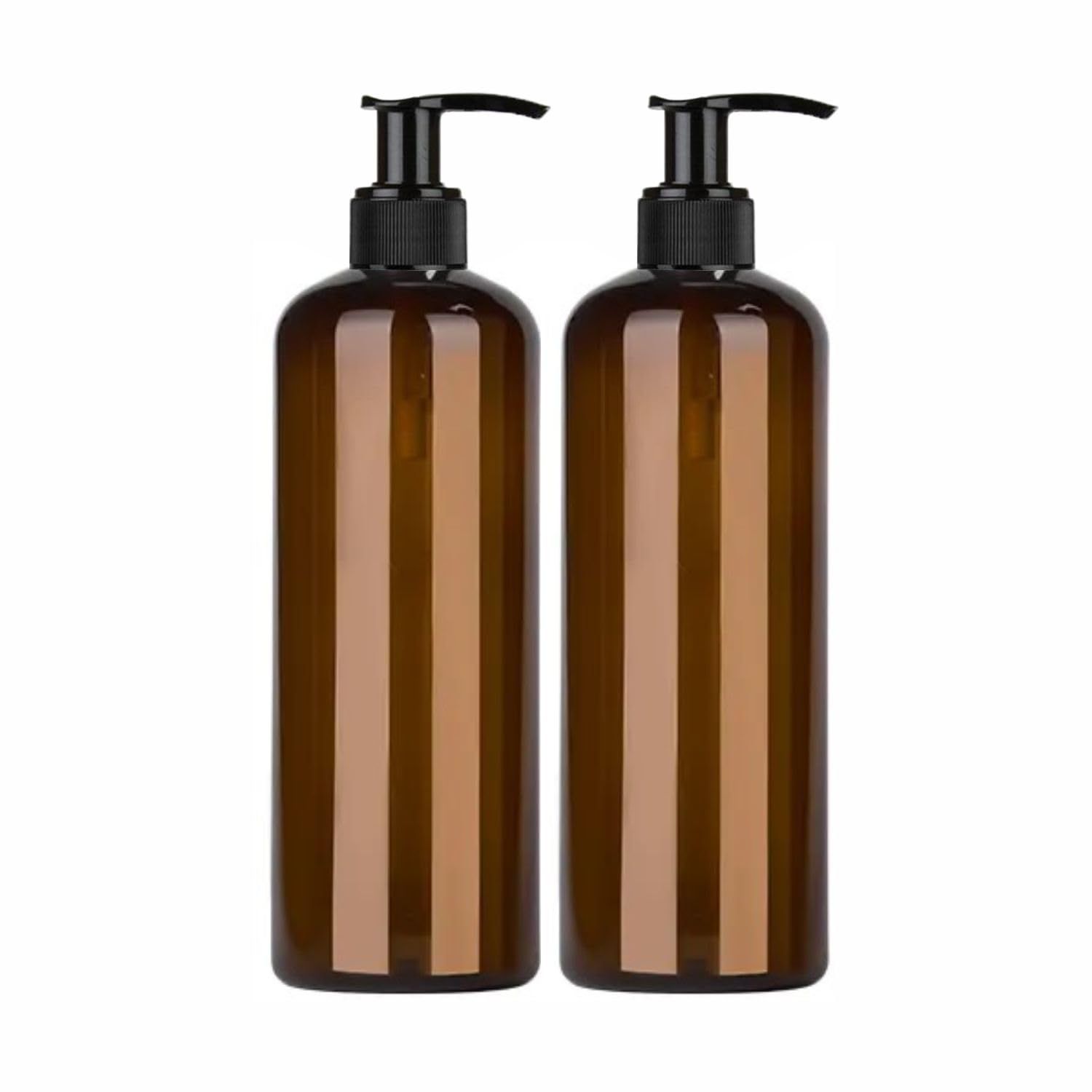 Harrods 2 Pieces Amber Empty Shampoo Pump Bottles Refillable Dispenser Container Liquid Soap Dispenser Pump Lotion Bottle Plastic Cylinder with Pumps - 500ml Each