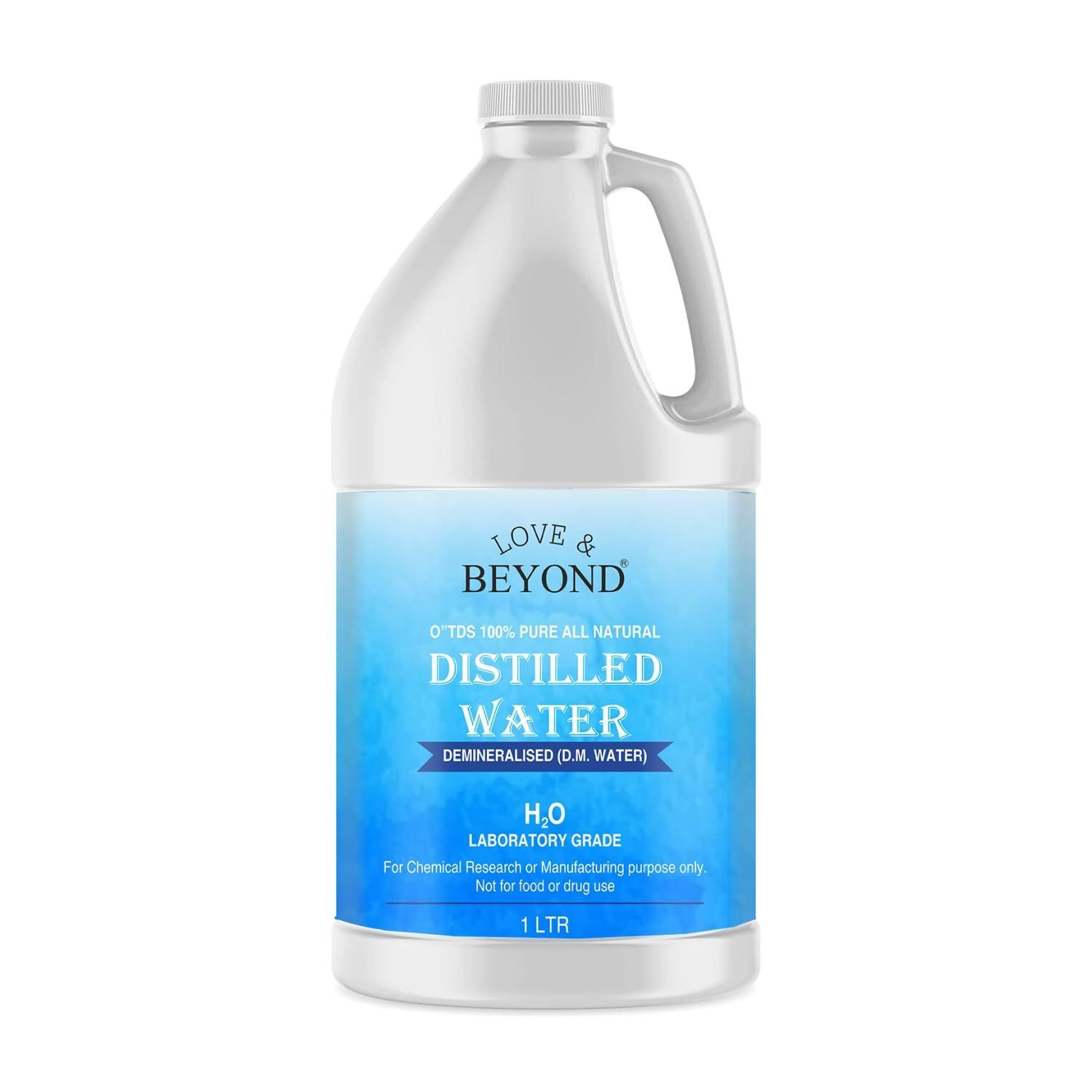 Love & Beyond Distilled Water 1L - Laboratory Grade Certified - Demineralised Purification Softener DM Water for Soap and Cosmetics, batteries, car, Ironing