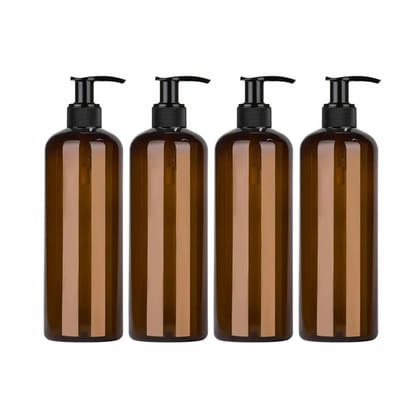 Harrods Amber Empty Shampoo Pump Bottles Refillable Dispenser Container Liquid Soap Dispenser Pump Lotion Bottle Plastic Cylinder with Pumps - 500ml Each Pack of 4