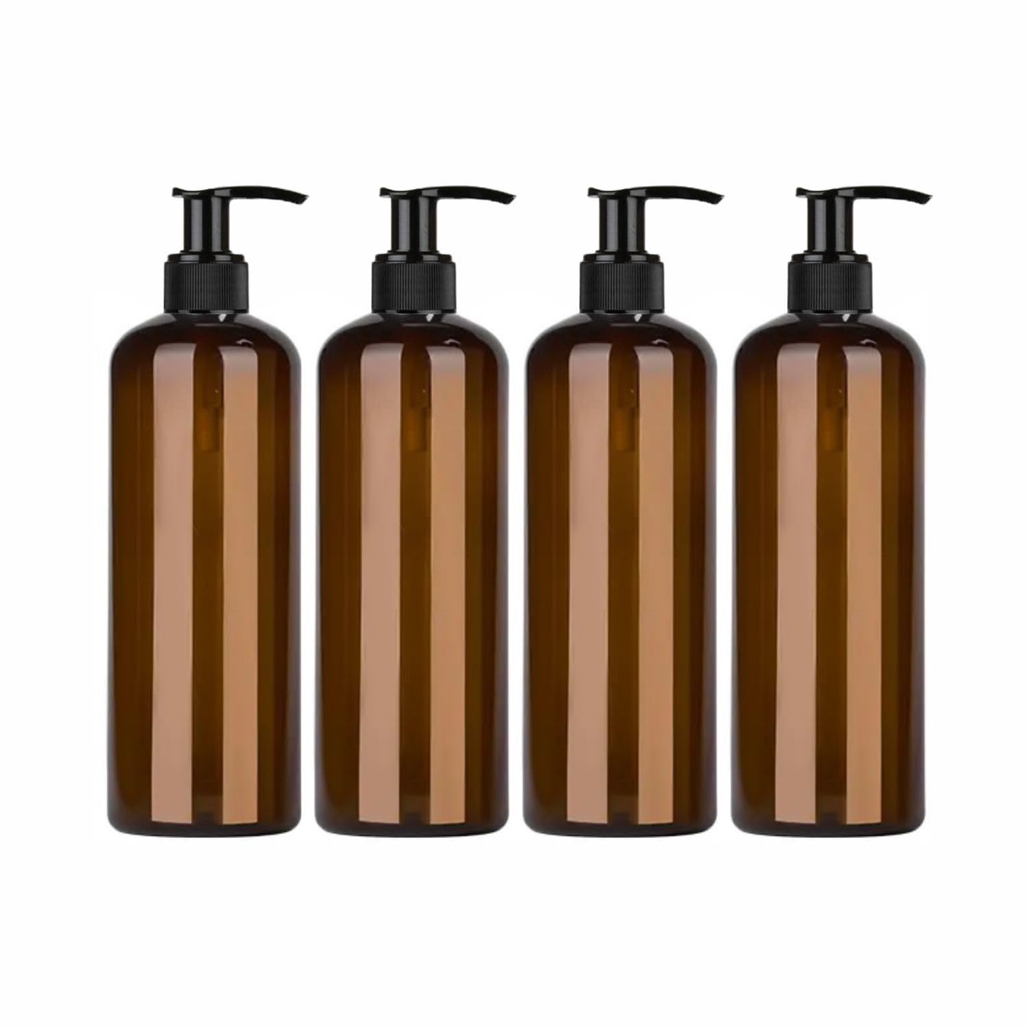 Harrods Amber Empty Shampoo Pump Bottles Refillable Dispenser Container Liquid Soap Dispenser Pump Lotion Bottle Plastic Cylinder with Pumps - 500ml Each Pack of 4