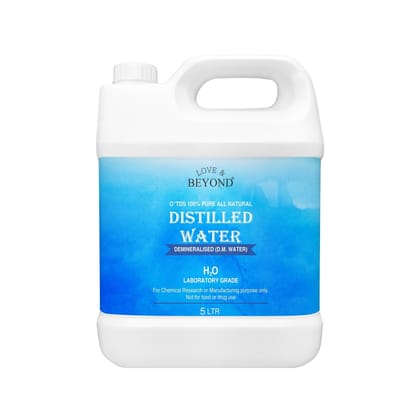 Love & Beyond Distilled Water 5Litre - Laboratory Grade Certified - Demineralised Purification Softener DM Water for Soap and Cosmetics, batteries, car, Ironing