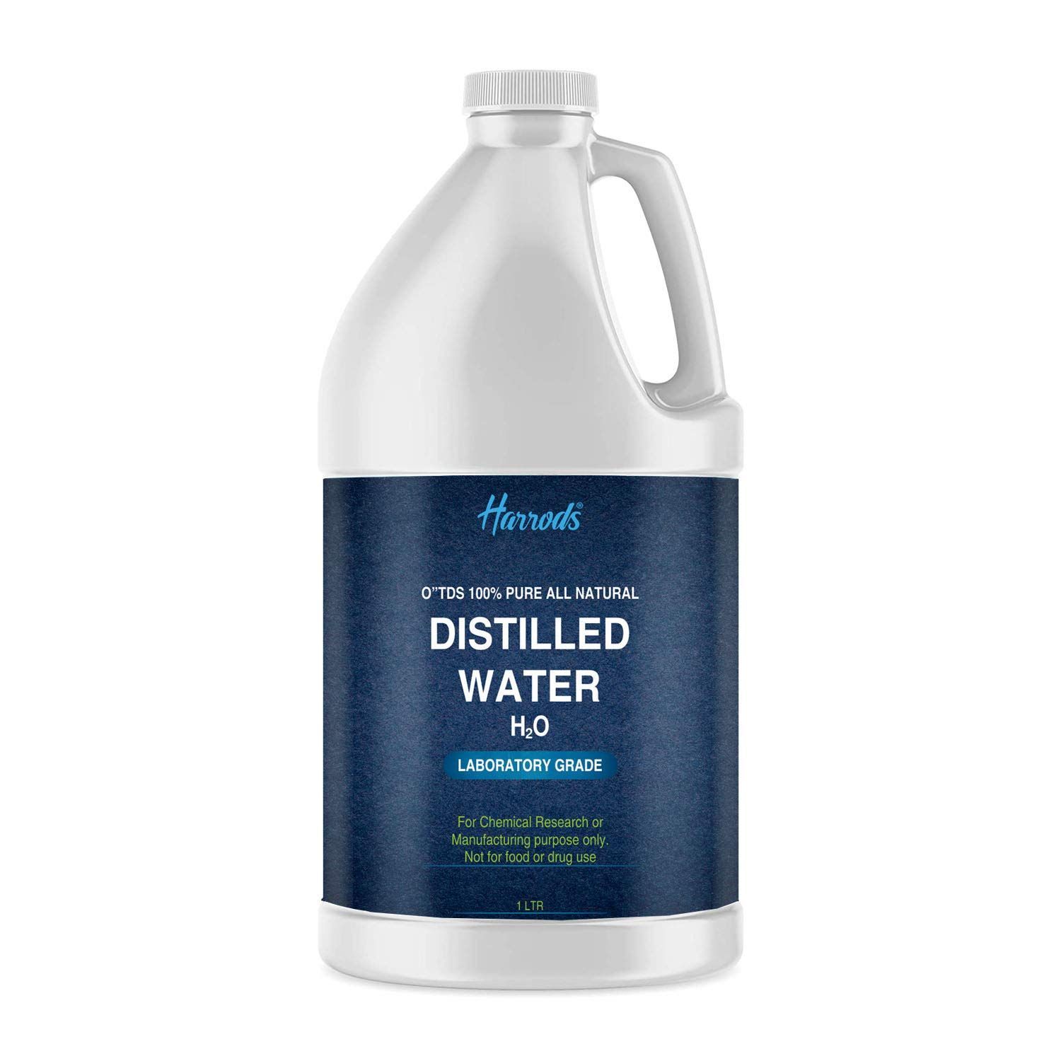 Harrods Deionized Distilled Water - Demineralized Purification Softener for Washing & Cleaning, Automotive Battery Cooling, Laboratory Equipment, Watering Plants, Aqua 1L