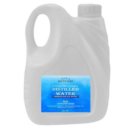 Love & Beyond Distilled Water 2Litre (2L)- Laboratory Grade Certified - Demineralised Purification Softener DM Water for Soap and Cosmetics, batteries, car, Ironing