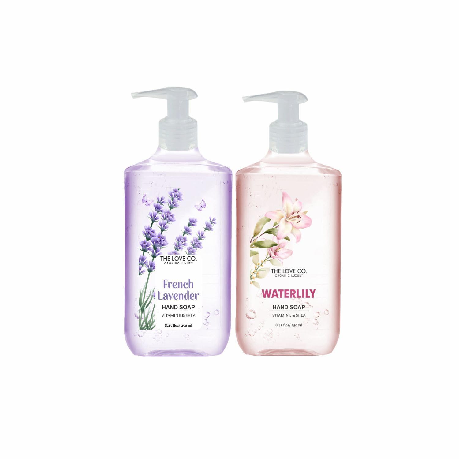 The Love Co. French Lavender + Waterlily Hand Wash - Moisturizing Liquid Hand Soap for Soft, Clean Hands - Gentle Cleanser Suitable for Sensitive Skin - 250ml each Pack Of 2