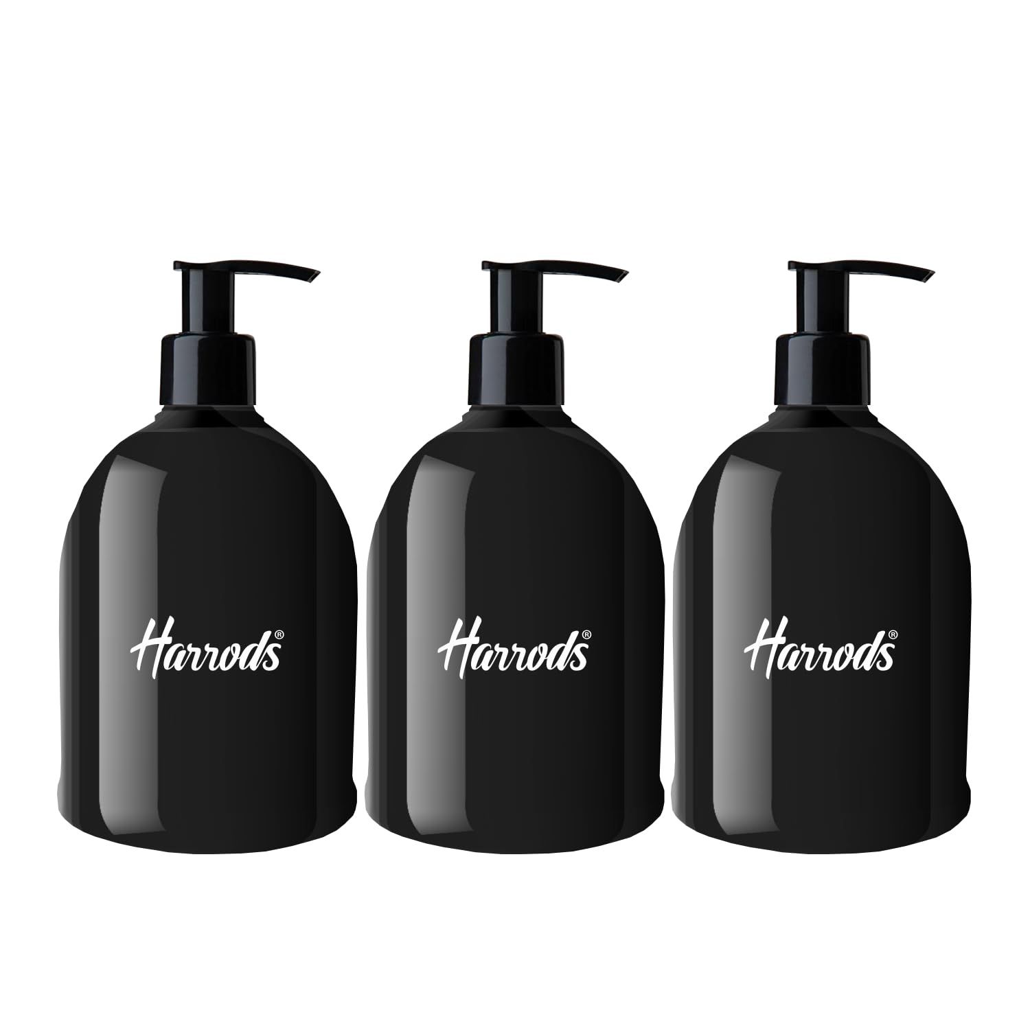 HARRODS Empty Plastic Bottle for Sanitizer, Handwash, Lotion, Oil, Liquid, Dispenser - 300ml Each (Black Pack of 3)