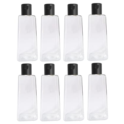 HARRODS Empty Clear Plastic Bottles Refillable Travel Size Cosmetic Travelling Containers Small Leak Proof Squeeze Bottles with Black Flip Cap for Toiletries,Shampoo (200ml Pack of 8)