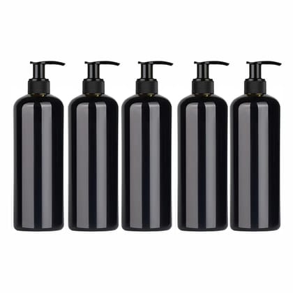 Harrods Black Empty Shampoo Pump Bottles Refillable Dispenser Container Liquid Soap Dispenser Pump Lotion Bottle Plastic Cylinder with Pumps - 500ml Each Pack of 5