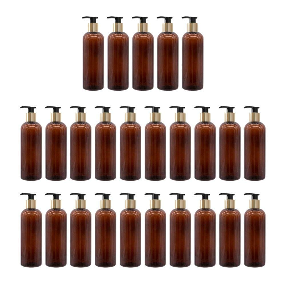 HARRODS Empty Amber Plastic Bottles, Portable Clear Small Cyilender Shampoo, Lotion Pump Bottle, Soap Dispenser, Containers & Liquid 200ml (25 Pcs)