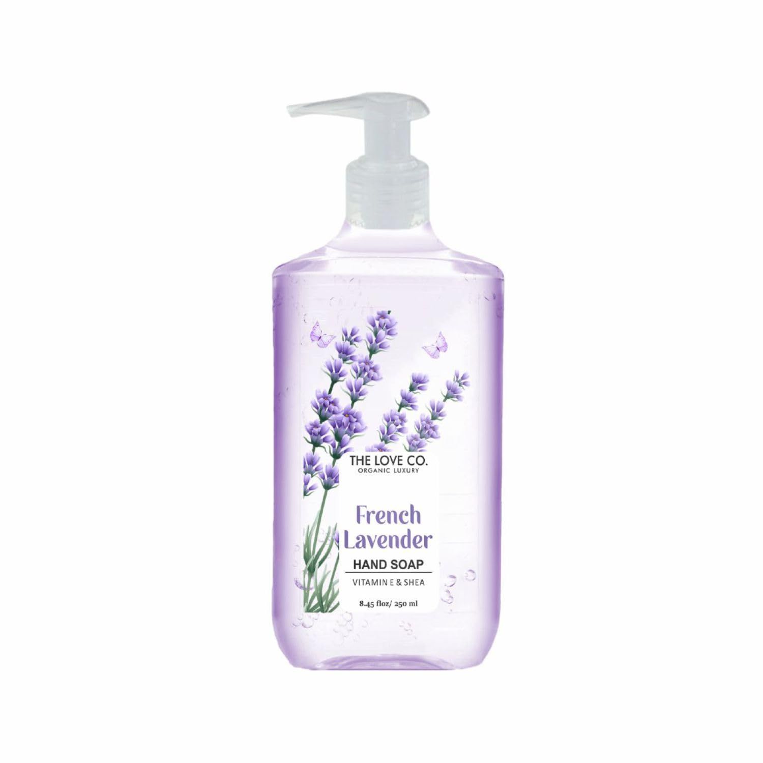 THE LOVE CO Lavender Hand Soap - Infused, Moisturizing & Soothing - Gentle Cleanser for Soft, Hydrated Hands - Ideal for Sensitive Skin - 250ml