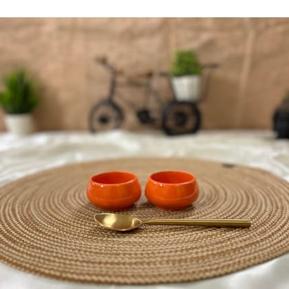 Ceramic Dining Glossy Orange Ceramic 50ml Dip Bowls Set of 2 || Ketchup Bowls || Chutney Bowls