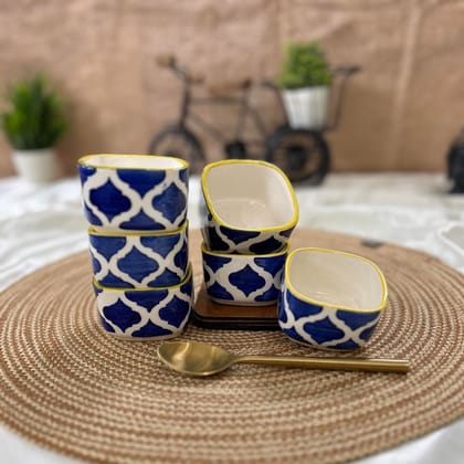Ceramic Dining Yellow Blue Moroccan Sqaure Ceramic 50ml Dip Bowls Set of 6