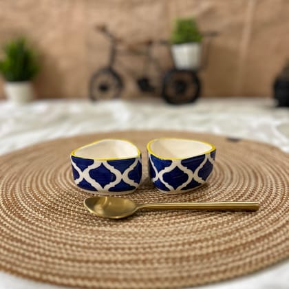 Ceramic Dining Yellow Blue Moroccan Triangle Ceramic 70ml Dip Bowls Set of 2 || Ketchup Bowls || Sauce Bowls || Chutney Bowls