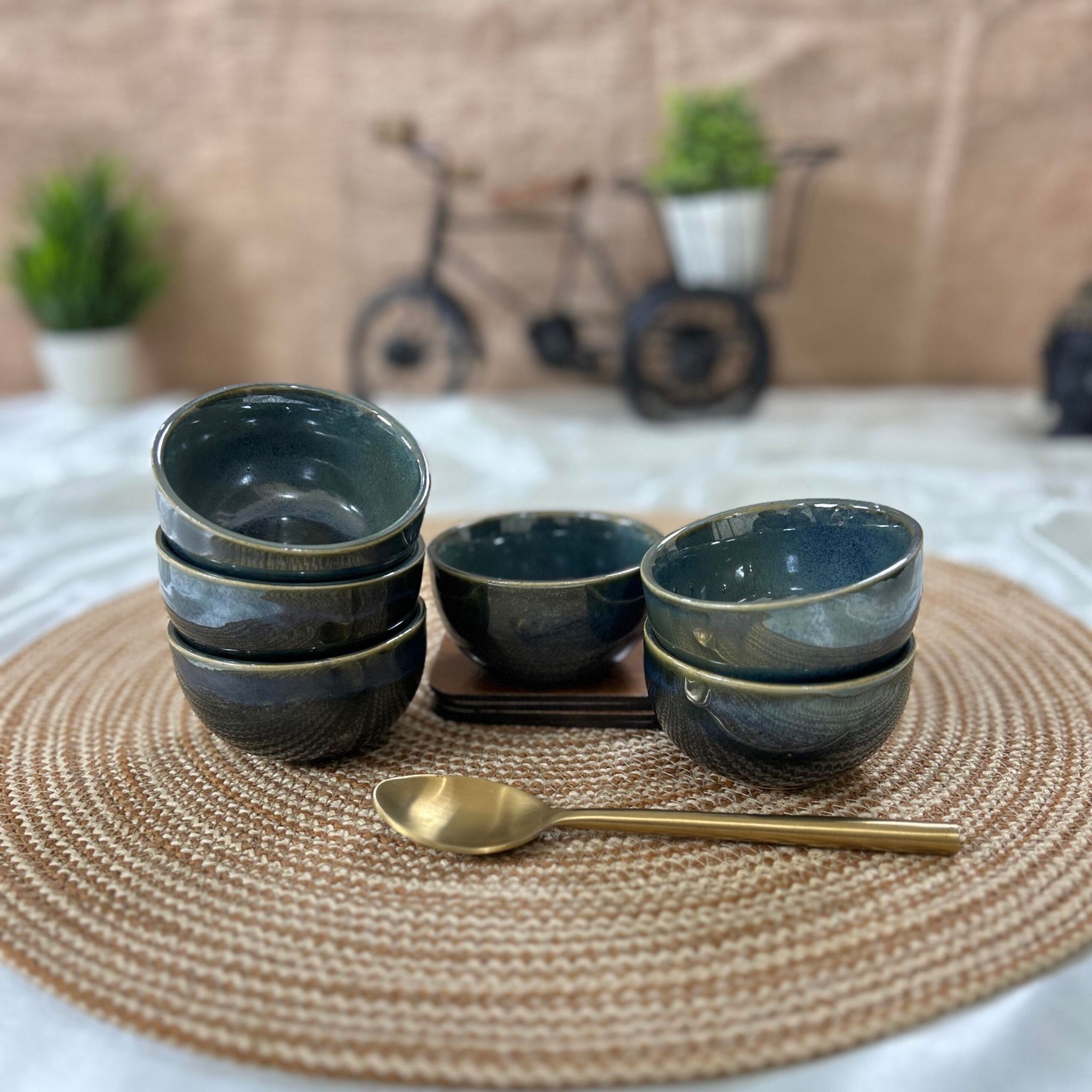 Ceramic Dining Emerald Green Glazed 100ml Dip Bowls Set of 6 || Ketchup Bowls || Sauce Bowls || Chutney Bowls