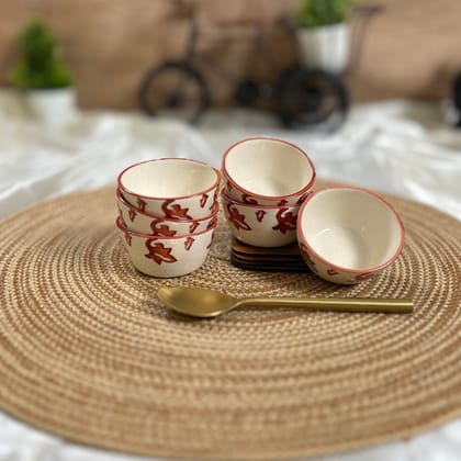 Ceramic Dining Brown and White Floral Ceramic Dip Bowls Set of 6 || Ketchup Bowls || Sauce Bowls || Chutney Bowls