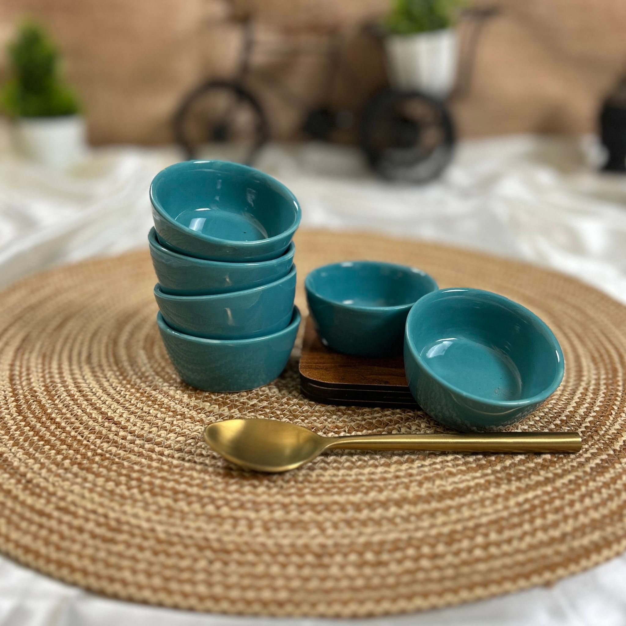 Ceramic Dining Eurasian Teal Green Ceramic Dip Bowls Set of 6 || Ketchup Bowls || Sauce Bowls || Chutney Bowls