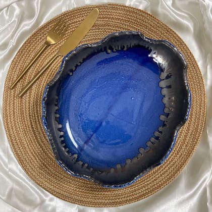 Ceramic Dining Royal Blue Uneven Glazed Ceramic Serving Platter