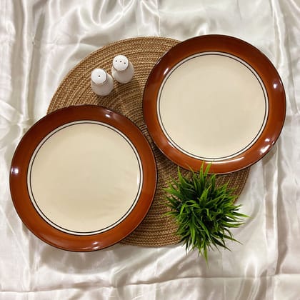 Ceramic Dining Royal Brown & White Handcrafted Ceramic 10.2Inchs Dinner Plates Set of 2