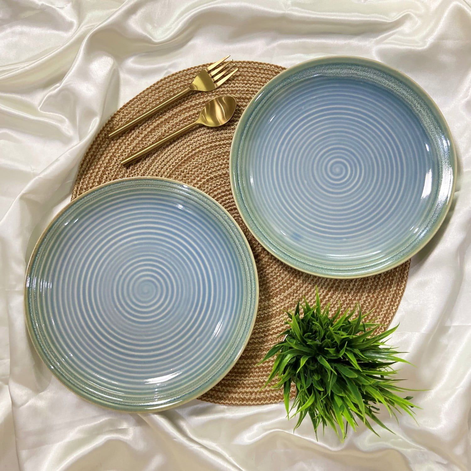 Ceramic Dining Studio Collection Sea Green Hand-Glazed Ceramic Dinner Plates Set of 2