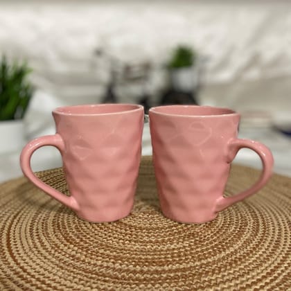 Ceramic Dining Matte Pink Diamond Shaped Ceramic Coffee Mugs Set of 2