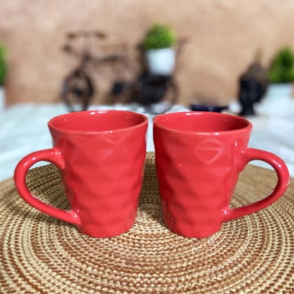 Ceramic Dining Matte Red Diamond Shaped Coffee Mugs Set of 2