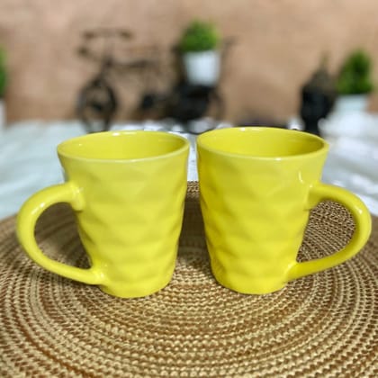 Ceramic Dining Ceramic Dining Matte Yellow Diamond Shaped Coffee Mugs Set of 2