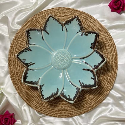 Ceramic Dining Studio Collection Sea Green Lotus Shaped 11.7 Inches Serving Platter