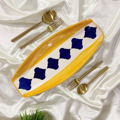 Ceramic Dining Moroccan Yellow &amp; Blue Ceramic Starter 15.3 Inchs Platter