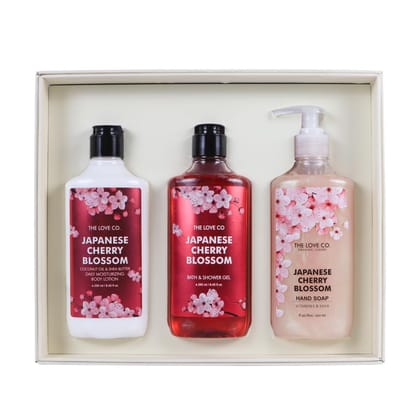 The Love Co. Japanese Cherry Blossom Body Care Gift Box - Luxurious Shower Gel, Body Lotion & Hand Wash | Pack of 3