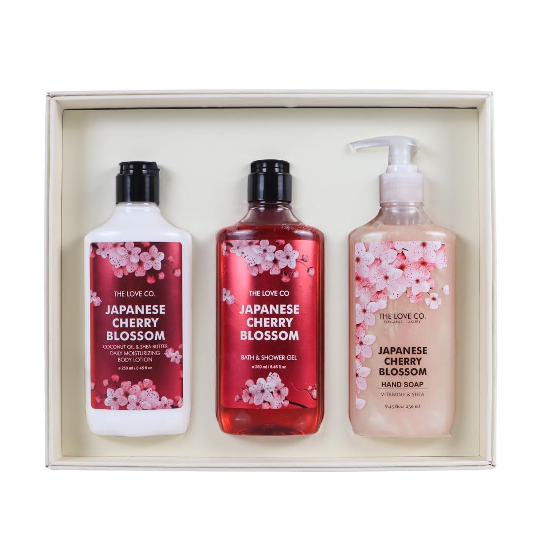 The Love Co. Japanese Cherry Blossom Body Care Gift Box - Luxurious Shower Gel, Body Lotion & Hand Wash | Pack of 3