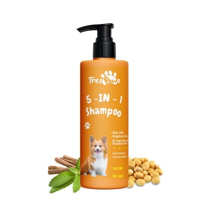 TRESPAWS 5 in 1 Dog Shampoo - 200ml | for Pomeranian, Shih Tzu Puppy, German Shepherd, Labrador & Golden Retriever | Cleanses, Conditions, Detangles, Moisturizes & Deodorizes