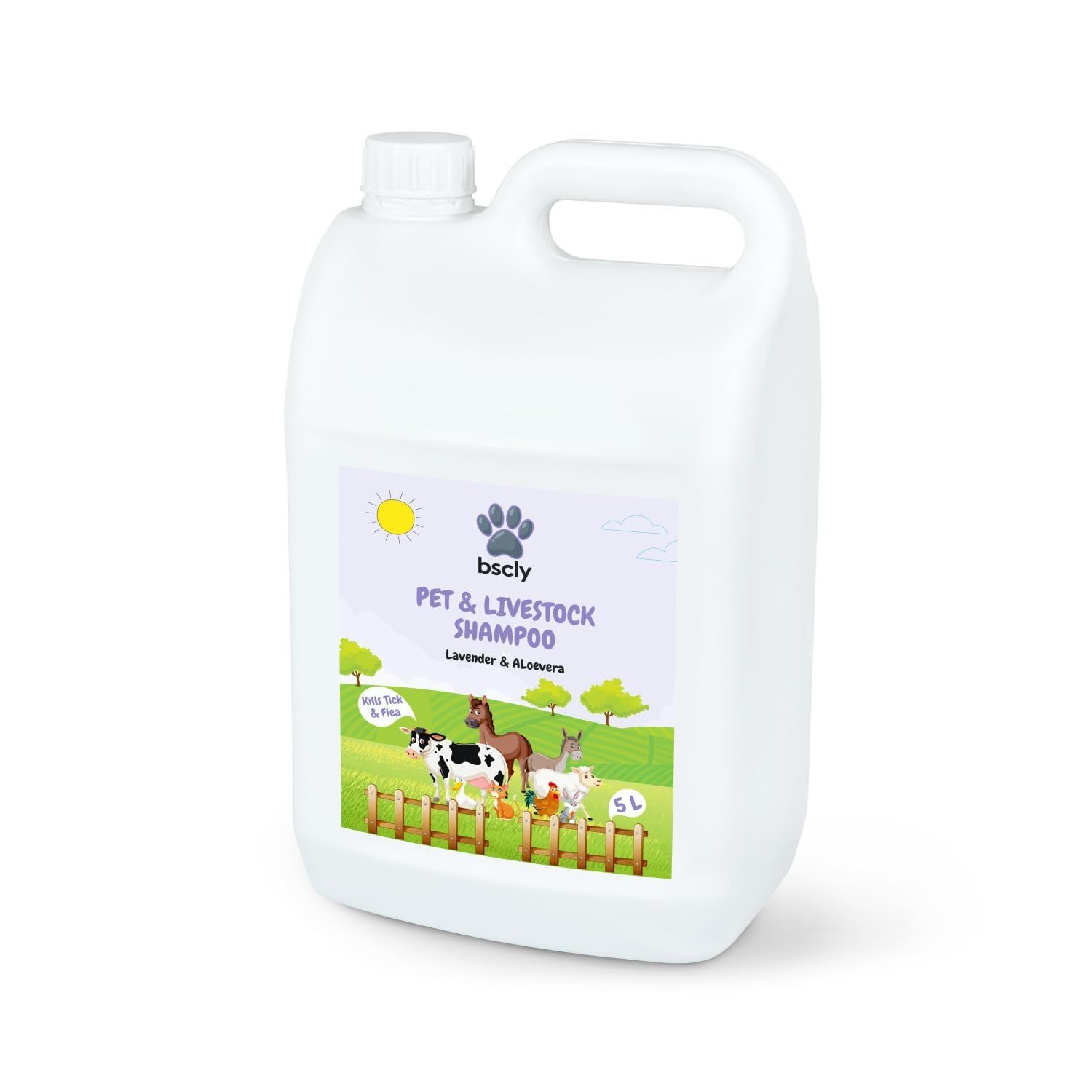 Bscly Pet & Livestock Dog Shampoo with Enriched with Lavender & Aloevera - Moisturizes & Heals Skin - Suitable for Pomeranians to Golden Retrievers - 5 LTR