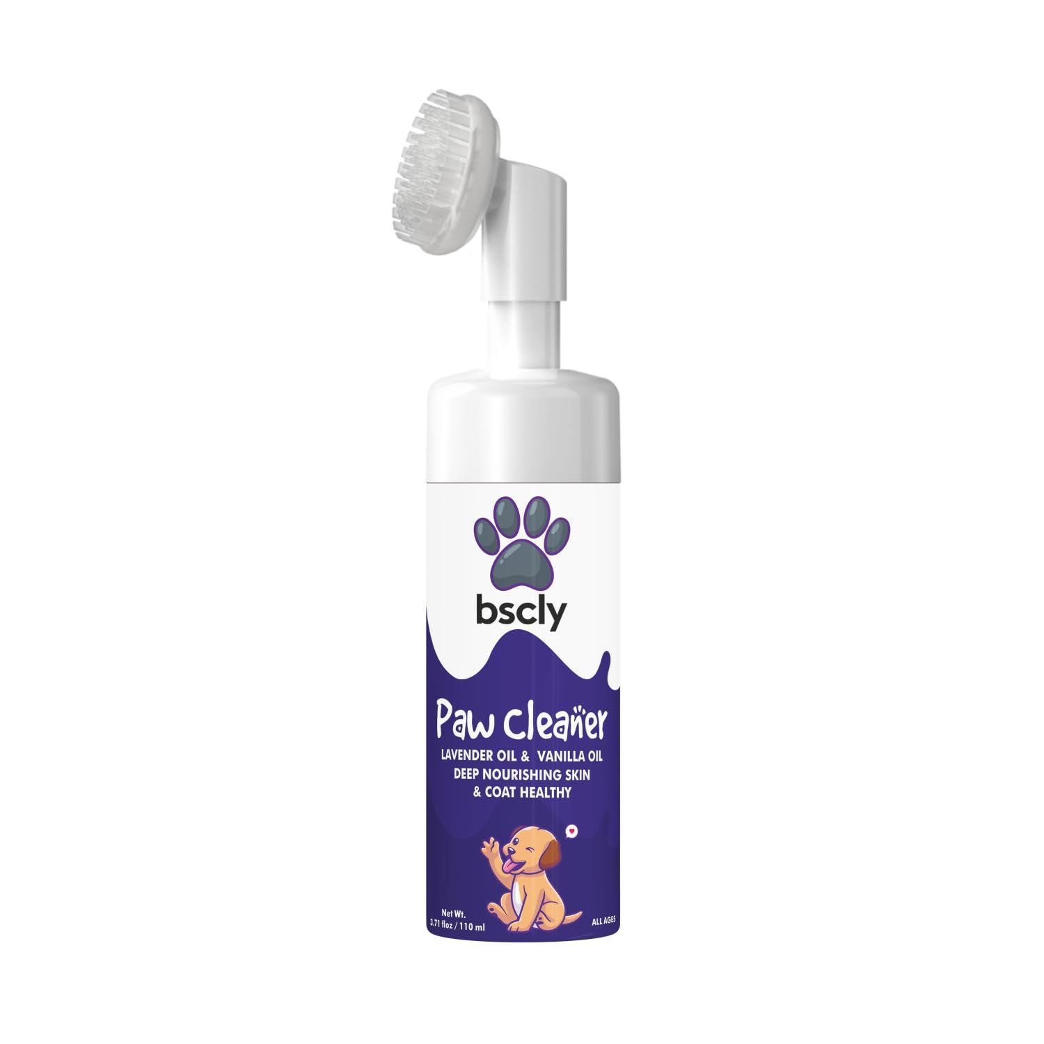 Bscly Paw Cleaner with Lavender & Vanilla for Dog Cat Waterless Foot Scrubber Cleaning Foam with Silicone Washer Brush - 120ml