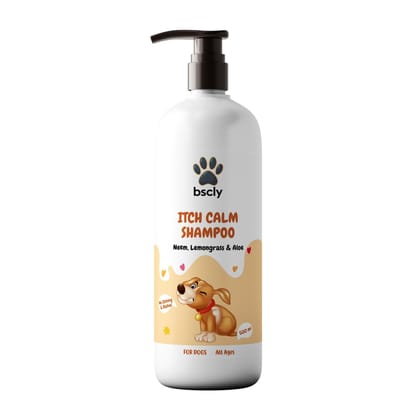 Bscly Itch Calm Dog Shampoo with Neem, Lemongrass & Aloe | Dog Shampoo for Pomeranian, Shih tzu Puppy, German Shepherd, Labrador & Golden Retriever, Dogs Shampoo | 500ml