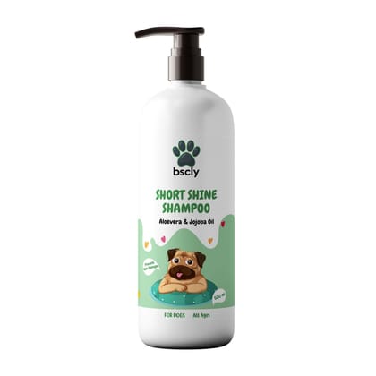 Bscly Short Shine Dog Shampoo 500ml | Enriched with Aloe Vera & Jojoba Oil | Moisturizes & Heals Skin | Suitable for Pomeranians to Golden Retrievers