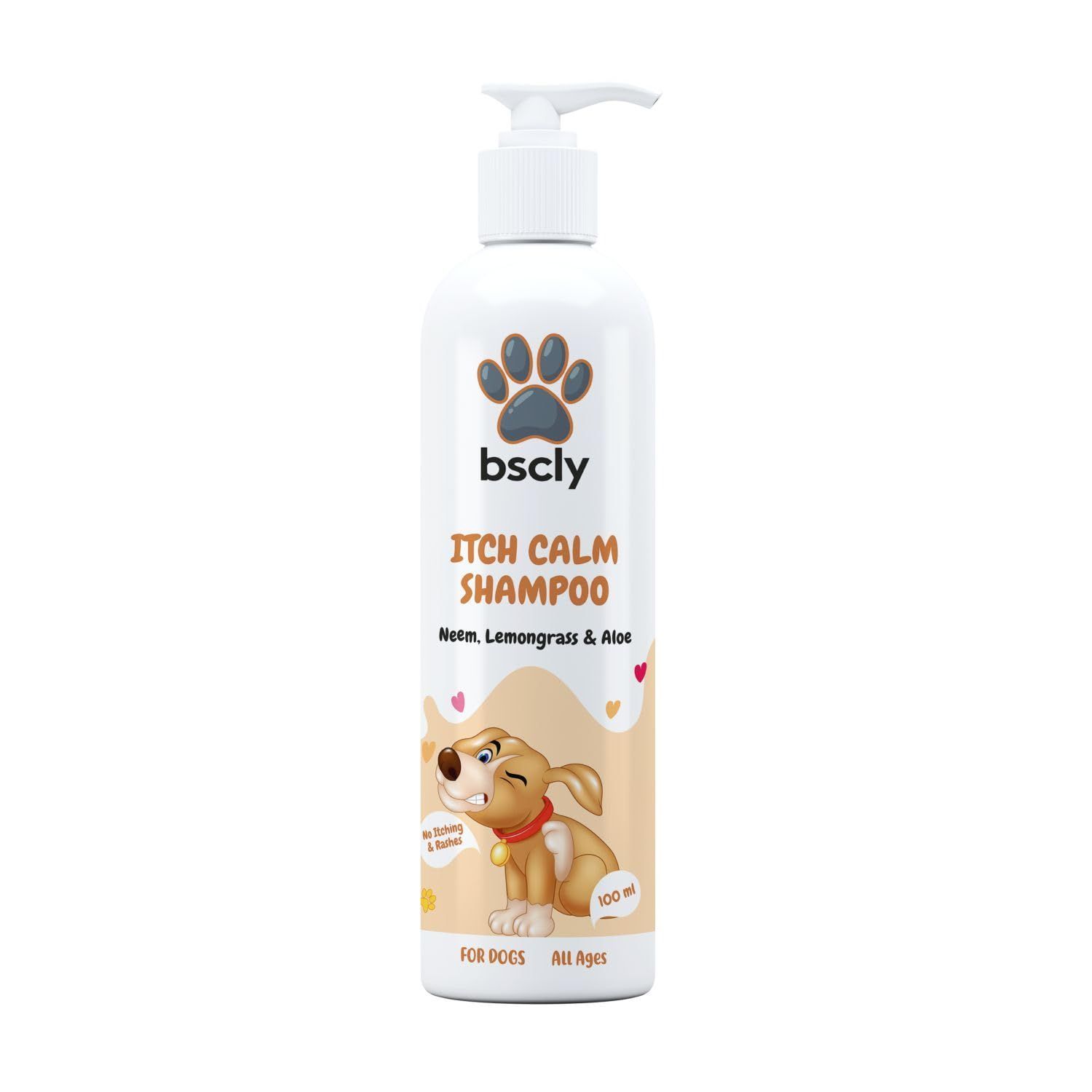 Bscly Itch Calm Shampoo with Neem, Lemongrass & Aloe | Dog Shampoo for Pomeranian, Shih tzu Puppy, German Shepherd, Labrador & Golden Retriever, Dogs Shampoo | 100ml