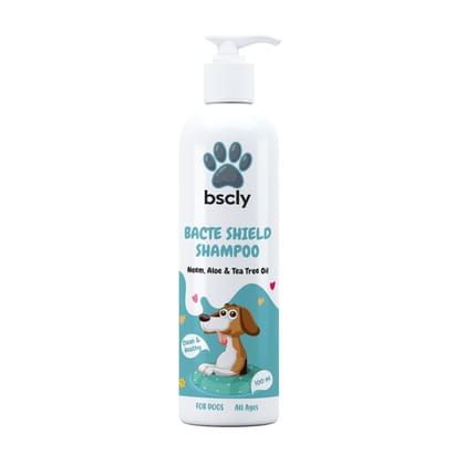 Bscly Bacte Shield Dog Shampoo 100ml | Enriched with Neem, Aloe & Tea Tree Oil | Moisturizes & Heals Skin | Suitable for Pomeranians to Golden Retrievers