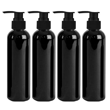 Harrods Empty Shampoo Pump Bottles Refillable Dispenser Container Liquid Soap Dispenser Pump Lotion Bottle Plastic Cylinder with Golden Pumps (Black Pump Bottle-4pc)