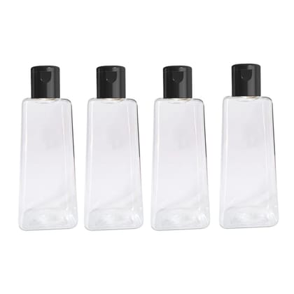 HARRODS Empty Clear Plastic Bottles Refillable Travel Size Cosmetic Travelling Containers Small Leak Proof Squeeze Bottles with Black Flip Cap for Toiletries,Shampoo 200Ml Pack of 4