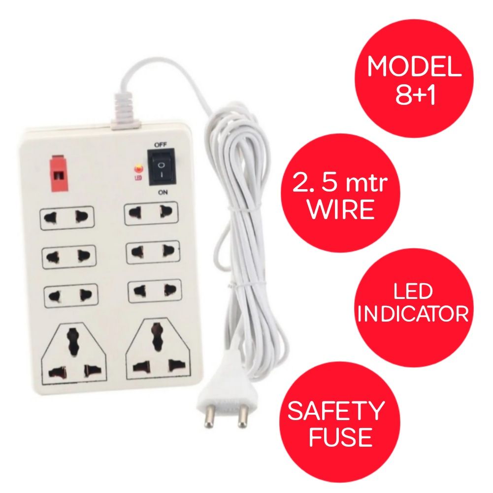 Extension Board Mini 8+1 LED Indicator 2.5 mtr Universal Long Cable Without USB Port Extension Board (Pack of 1)