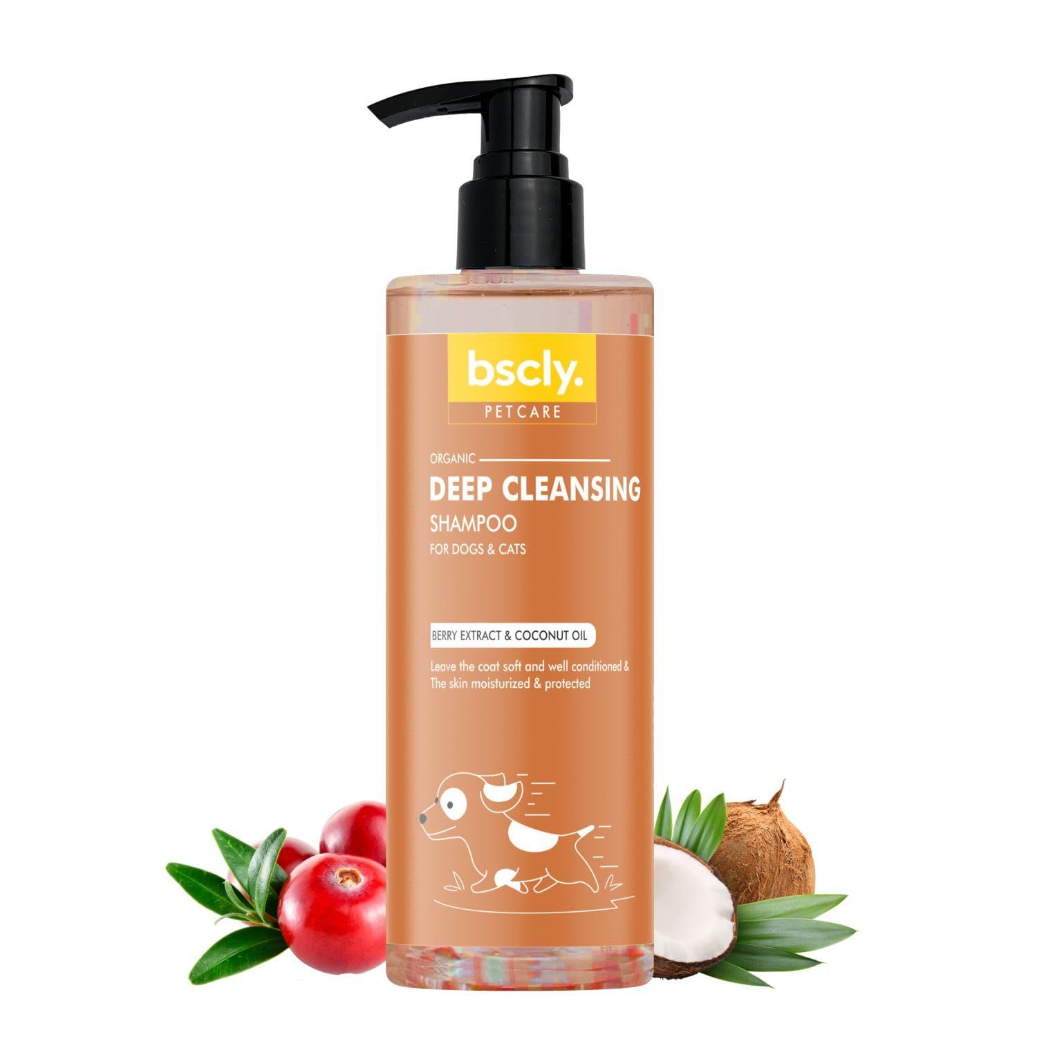 Bscly Deep Cleansing with Berry Extract & Coconut Oil | Dog Shampoo for Pomeranian, Shih tzu Puppy, German Shepherd, Labrador & Golden Retriever, Dogs Shampoo - 200ml