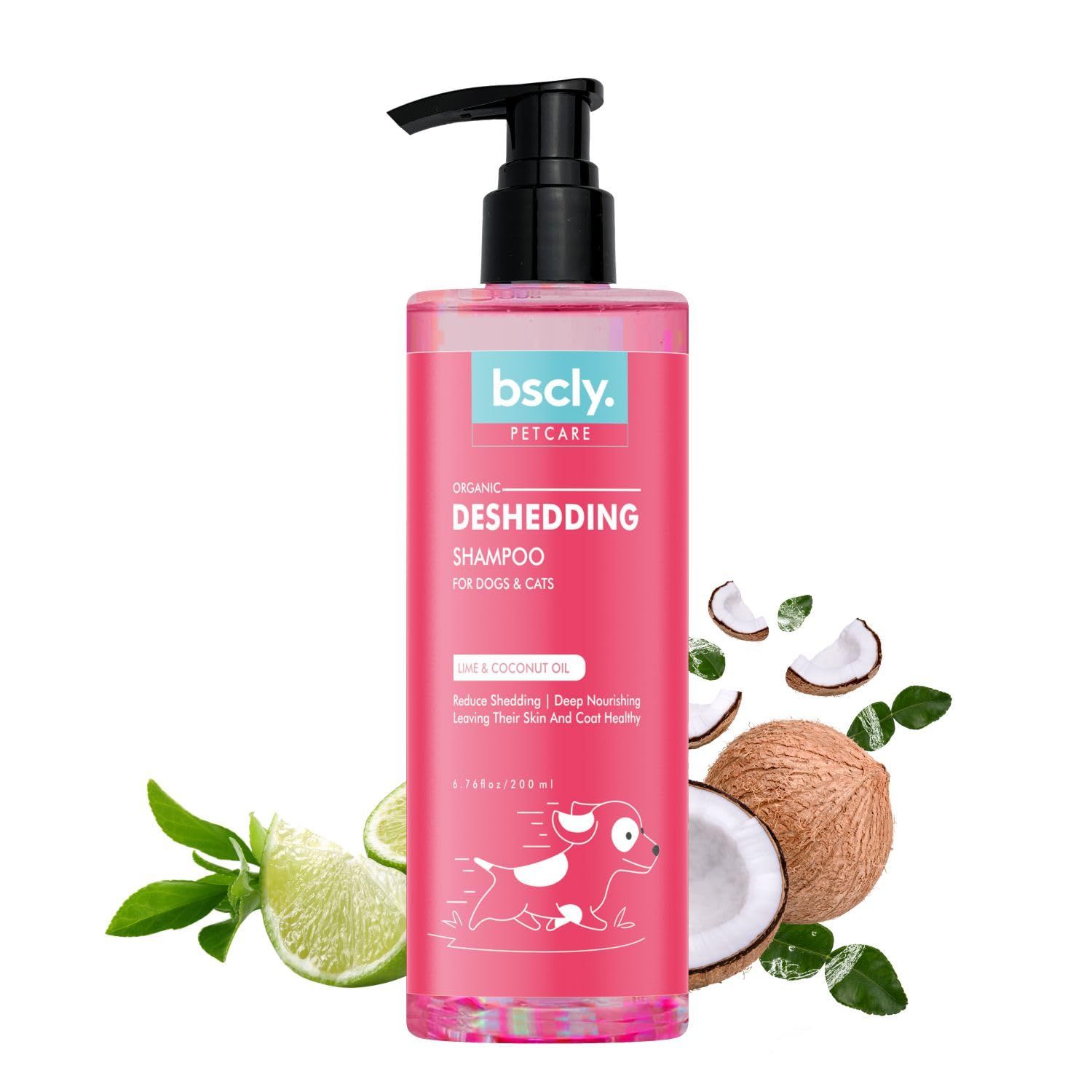 Bscly Organic Deshedding Dog Shampoo with Lime & Coconut Oil | Dog Shampoo for Pomeranian, Shih tzu Puppy, German Shepherd, Labrador & Golden Retriever, Dogs Shampoo | 200ml