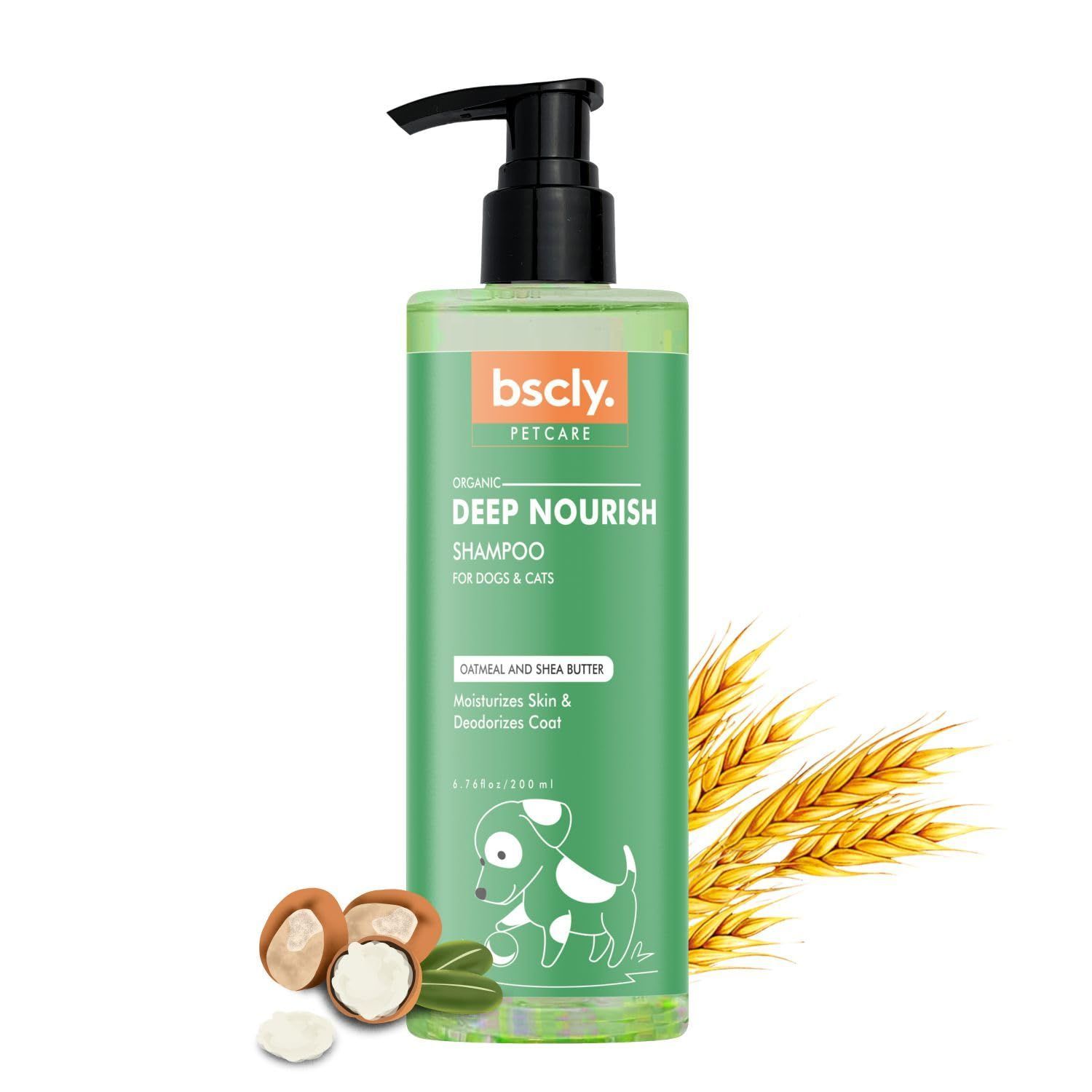 Bscly Deep Nourish Dog Shampoo with Oatmeal & Shea Butter | Dog Shampoo for Pomeranian, Shih tzu Puppy, German Shepherd, Labrador & Golden Retriever, Dogs Shampoo | 200ml