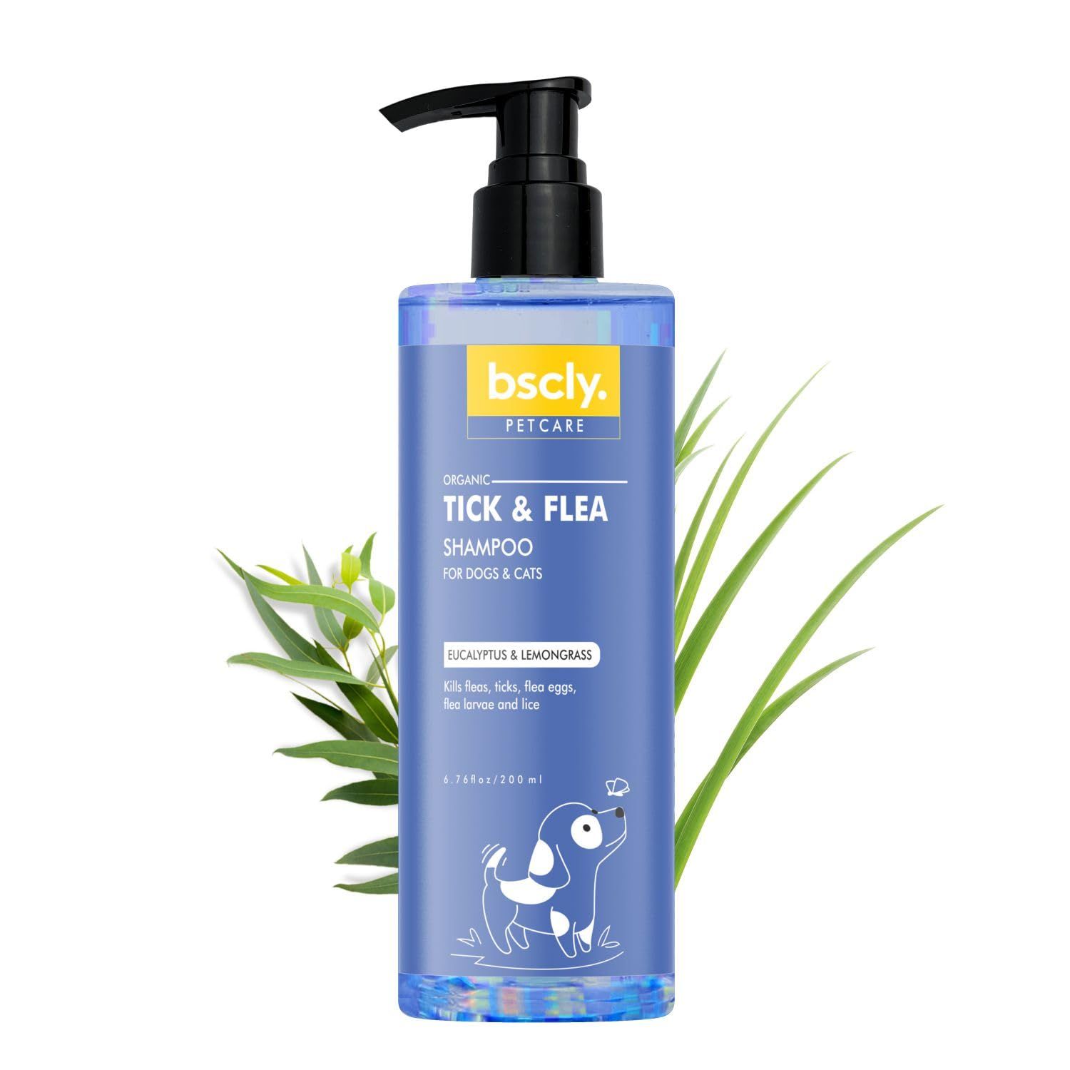 Bscly Tick & Flea Dog Shampoo with Eucalyptus & Lemongrass | Dog Shampoo for Pomeranian, Shih tzu Puppy, German Shepherd, Labrador & Golden Retriever, Dogs Shampoo | 200ml